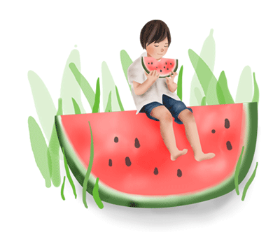 西瓜女孩手绘png素材